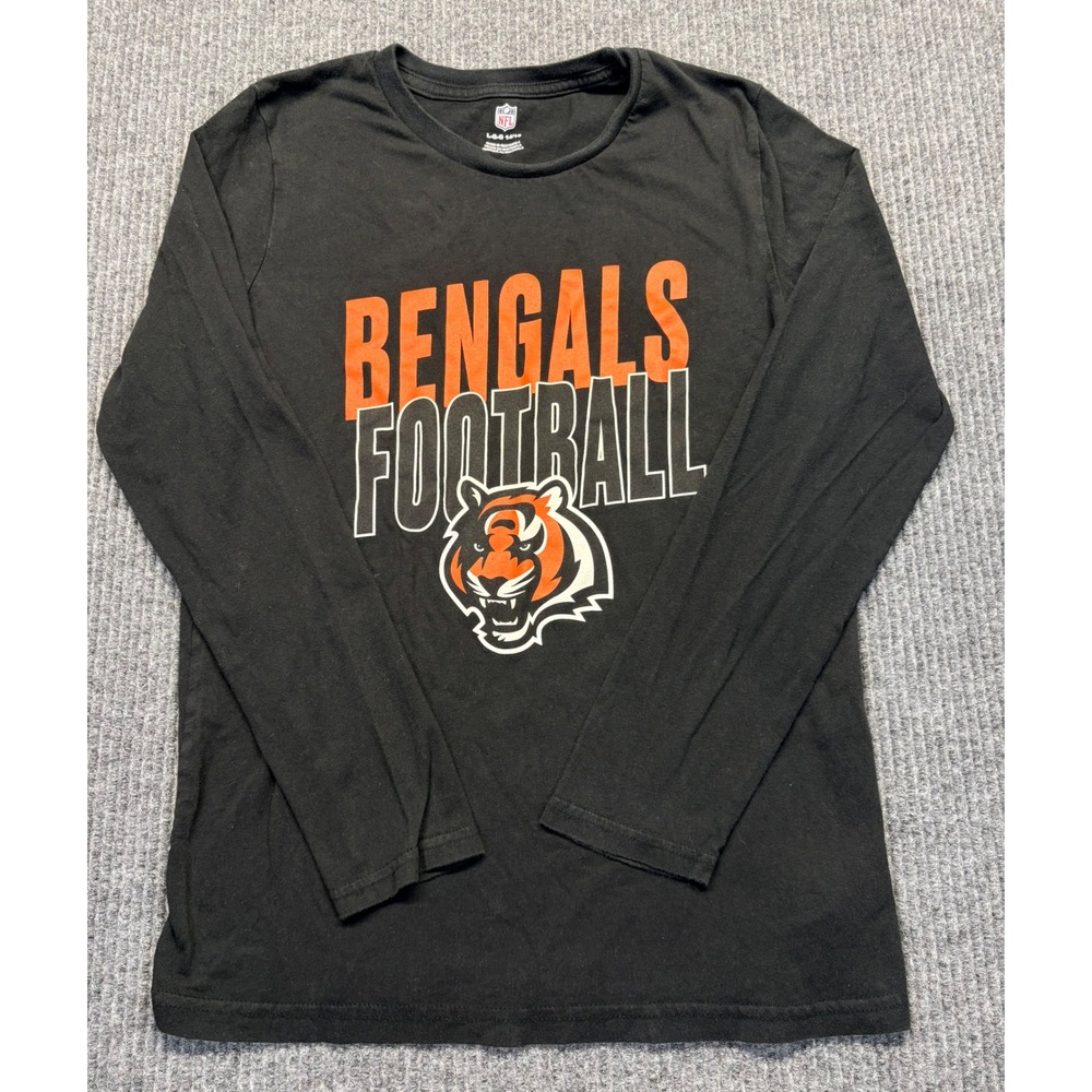 NFL Cincinnati Bengals Boys Long Sleeve Shirt Black Graphic Tee Size L 14/16